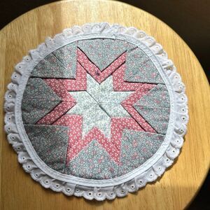 Vintage Round Quilted Pot Holder Pink and Blue Cottage Core